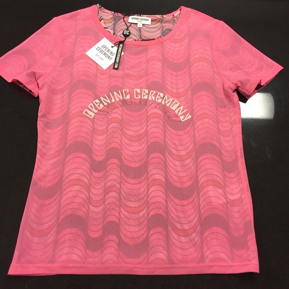 Opening ceremony pink mesh shirt